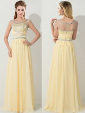  Gold Chiffon Zipper Scoop Sleeveless Floor Length Evening Dress Beading