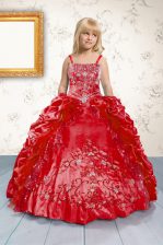  Red Sleeveless Beading and Appliques and Pick Ups Floor Length Child Pageant Dress