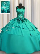 Popular Beading and Embroidery Quinceanera Gowns Turquoise Lace Up Sleeveless Floor Length