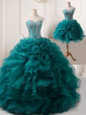 Customized Floor Length Peacock Green Prom Gown Sweetheart Sleeveless Lace Up