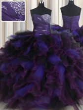 Latest Beading and Ruffles Quinceanera Gowns Multi-color Lace Up Sleeveless Floor Length