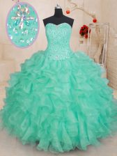  Sleeveless Beading and Ruffles Lace Up Quinceanera Gown