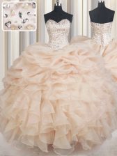 Custom Fit Sleeveless Lace Up Floor Length Beading and Ruffles and Pick Ups Sweet 16 Dress