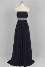  Black Column/Sheath Beading Prom Party Dress Criss Cross Elastic Woven Satin Sleeveless With Train