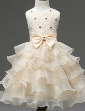 New Arrival Scoop Beading and Ruffled Layers Flower Girl Dresses for Less Champagne Zipper Sleeveless Mini Length