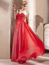 Modest Floor Length Coral Red Prom Evening Gown Sweetheart Sleeveless Side Zipper