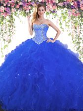 Customized Sweetheart Sleeveless Tulle Ball Gown Prom Dress Beading Lace Up