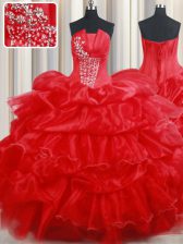  Pick Ups Floor Length Ball Gowns Sleeveless Red 15 Quinceanera Dress Lace Up