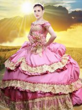 Best Off The Shoulder Sleeveless Taffeta 15 Quinceanera Dress Lace and Appliques and Pick Ups Lace Up