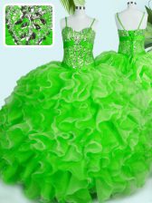  Spaghetti Straps Neckline Beading and Ruffles 15 Quinceanera Dress Sleeveless Lace Up