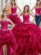 Admirable Four Piece Sleeveless Lace Up Floor Length Beading and Ruffles Quinceanera Gown