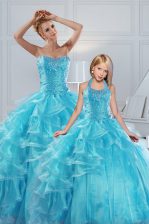  Sleeveless Lace Up Floor Length Beading and Ruffled Layers Sweet 16 Dress