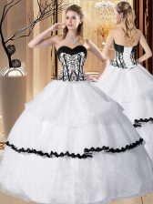  Ruffled Floor Length White Quinceanera Dress Sweetheart Sleeveless Lace Up