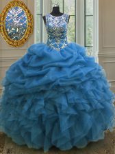  Scoop Sleeveless Lace Up Floor Length Beading and Ruffles and Pick Ups Vestidos de Quinceanera