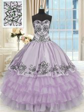 Dynamic Lavender Sweetheart Lace Up Beading and Embroidery and Ruffled Layers Vestidos de Quinceanera Sleeveless