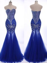 Discount Mermaid Royal Blue Sweetheart Zipper Beading Brush Train Sleeveless