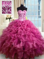 Custom Fit Sweetheart Sleeveless Organza Quinceanera Dress Beading and Ruffles Lace Up