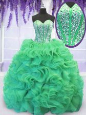 Edgy Sleeveless Brush Train Lace Up With Train Beading and Ruffles Vestidos de Quinceanera