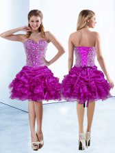  Knee Length Lace Up Prom Dresses Fuchsia for Prom and Party with Beading and Ruffles and Pick Ups
