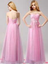  Rose Pink Lace Up Sweetheart Beading and Appliques Homecoming Dress Tulle Sleeveless