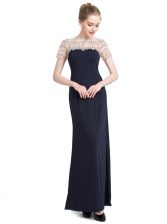 Short Sleeves Zipper Floor Length Beading Evening Dress