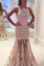  Scoop Mermaid Sleeveless Champagne Homecoming Dress Sweep Train Zipper