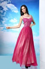 Edgy Fuchsia Column/Sheath Chiffon Scoop Sleeveless Beading Floor Length Side Zipper Evening Dress