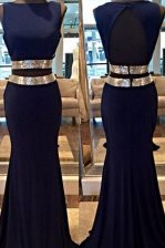 Spectacular Mermaid Navy Blue Bateau Backless Sequins Prom Dresses Sleeveless