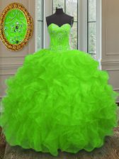  Beading and Embroidery and Ruffles 15th Birthday Dress Lace Up Sleeveless Floor Length