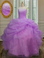 Fitting Sleeveless Lace Up Floor Length Embroidery and Pick Ups Quinceanera Gowns