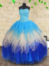 On Sale Multi-color 15th Birthday Dress Military Ball and Sweet 16 and Quinceanera with Beading and Ruffles and Ruffled Layers Sweetheart Sleeveless Lace Up