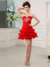  Red Prom Dress Prom and Party with Beading and Ruffled Layers Sweetheart Sleeveless Lace Up