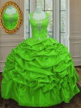 Nice Straps Cap Sleeves Floor Length Beading and Pick Ups Lace Up Quinceanera Gowns with 