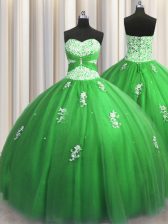 Top Selling Ball Gowns Tulle Sweetheart Sleeveless Beading and Appliques Floor Length Lace Up 15 Quinceanera Dress