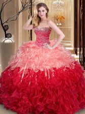 Sumptuous Multi-color Lace Up Quinceanera Gowns Ruffles Sleeveless Floor Length