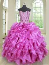 Beauteous Sleeveless Floor Length Beading and Ruffles Lace Up Ball Gown Prom Dress with Lilac