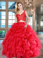 Sexy Organza Sleeveless Floor Length 15 Quinceanera Dress and Lace and Ruffles