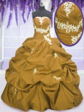 Exquisite Brown Lace Up Strapless Appliques and Pick Ups Vestidos de Quinceanera Taffeta Sleeveless