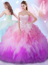 High End Multi-color Tulle Lace Up Sweetheart Sleeveless Floor Length Quinceanera Dresses Beading and Ruffles
