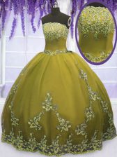  Strapless Sleeveless Tulle 15 Quinceanera Dress Appliques Zipper