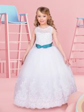  White Toddler Flower Girl Dress Quinceanera and Wedding Party with Beading and Lace and Bowknot Scoop Sleeveless Lace Up