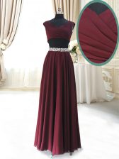  Ankle Length Two Pieces Cap Sleeves Burgundy Prom Dress Zipper