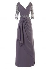 Best Selling Long Sleeves Zipper Floor Length Beading and Appliques and Ruching Prom Gown