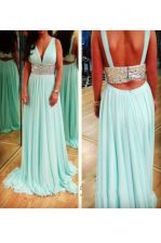  Sleeveless Backless Floor Length Beading Prom Evening Gown