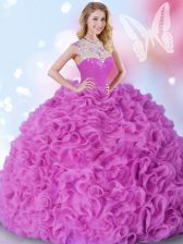 Latest Fuchsia Sleeveless Beading and Ruffles Floor Length Quinceanera Dresses