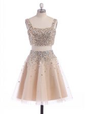 Custom Made Straps Sleeveless Zipper Mini Length Beading Evening Dress
