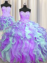 Customized Three Piece Multi-color Sleeveless Organza Lace Up Quinceanera Dress for Military Ball and Sweet 16 and Quinceanera