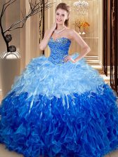 Dynamic Sleeveless Beading and Ruffles Lace Up Vestidos de Quinceanera