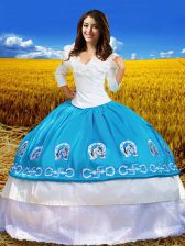  Off The Shoulder 3 4 Length Sleeve Taffeta Ball Gown Prom Dress Lace and Embroidery Lace Up