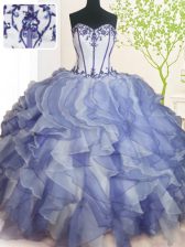  Blue And White Sweetheart Neckline Beading and Ruffles 15th Birthday Dress Sleeveless Lace Up